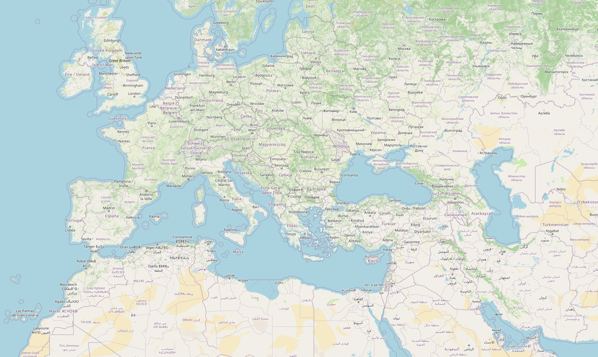 Europe and Middle East coverage map